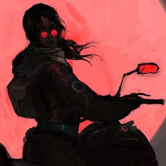 a drawing of a woman on a motorcycle with the moon in the back ground behind her