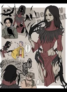 an anime character with many different expressions and hair styles, including the headdress