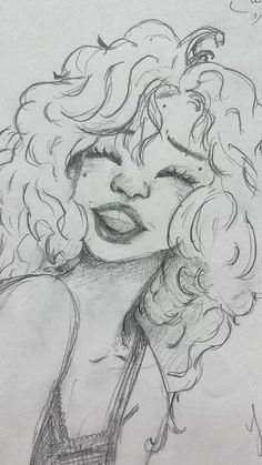 a drawing of a woman with curly hair
