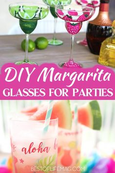 margarita glasses for parties with text overlay that reads diy margarita glasses for parties