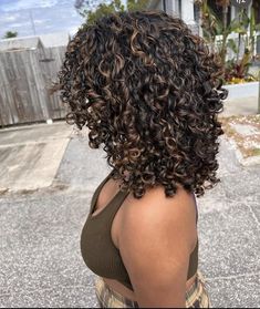 Cute Colors For Curly Hair, Different Curly Cuts, Lowlights For Brown Hair Curly, Low Lights Curly Hair, Colored Curly Hair Highlights, Natural Hair Highlights Black Women, Curly Hair Layers Medium Natural Curls, Curly Black Hair With Brown Highlights, Black Curly Hair With Light Brown Highlights