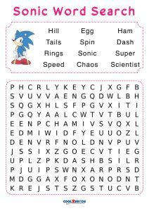 the sonic word search is shown in this image