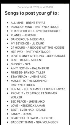 the song list for songs to post your gf to