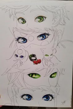 a drawing of eyes with different colors and shapes
