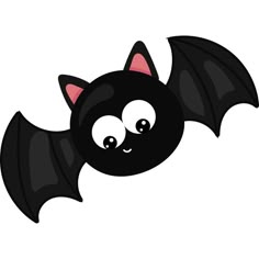 a black bat with big eyes flying through the air