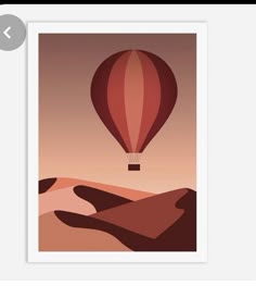 an image of a hot air balloon flying in the sky over sand dunes and hills