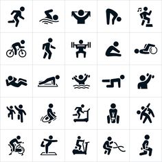 various black and white icons depicting different activities