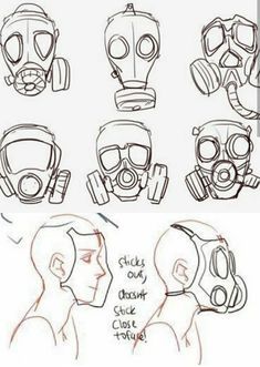 various types of gas masks drawn by hand