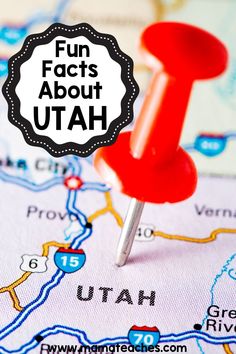 a pin with the words fun fact about utah on it and a map in the background
