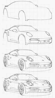 three different cars are shown in this drawing