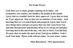 a poem written in black and white with the words pre - game prayer on it
