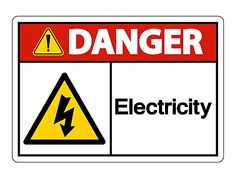a danger sign with the word electricity below it