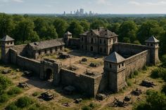 an old castle in the middle of a forest