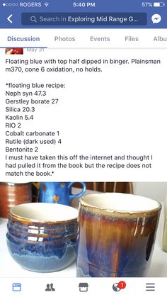 an image of two blue and white bowls on a table with other items in the background