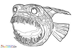 a drawing of a fish with its mouth open