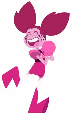 an animated character with pink hair and big ears, holding a ball in her hands