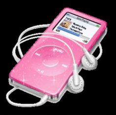 a pink mp3 player with headphones attached to it