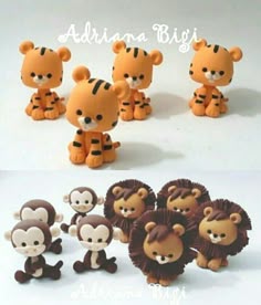 there are many small toy animals in the same photo and one has a monkey on it