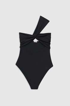 ANINE BING Roux One Piece - Black Anine Bing Swimsuit, Fitted Black One Pieces For Spring, Chic Black One Piece For Summer, Chic Black Bodysuit For The Beach, Black Athleisure Bodysuit For The Beach, Black Lined One-piece Swimsuit For Summer, Black One-piece For Beach Season, Luxury Ruched One-piece Swimwear, Luxury Fitted Asymmetrical Swimwear