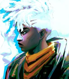 a digital painting of a man with white hair