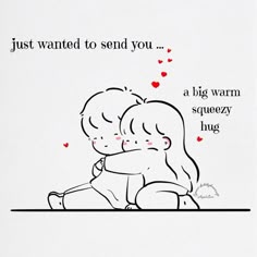 a couple hugging each other with the words just wanted to send you on top of them