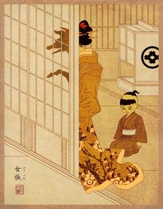 Japanese Illustration Tattoo, Ukiyo E Tattoo, Japanese Ukiyo-e Style, Ukiyo E Anime, Ukiyoe Tattoo, Mike Dorsey, Mike Dorsey Art, Japanese Ukiyo-e Anime, Weird Japanese Art