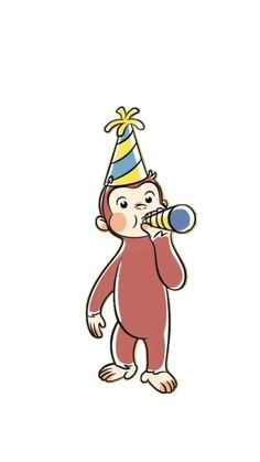 a cartoon monkey with a party hat on drinking from a bottle while wearing a birthday hat