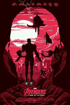 the avengers movie poster is shown in red