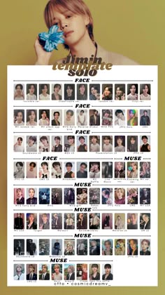 a poster with the names and pictures of people in different languages, including one woman's face