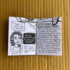 a piece of paper with an image of a woman talking to someone on the phone