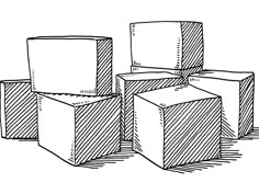 four cubes are shown in black and white