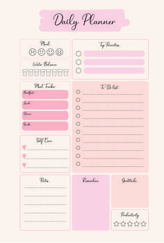 the daily planner is shown with pink accents