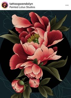 an image of some flowers on a black and blue background with the words, tattoo givedownn painted lotus studios