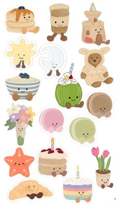 a bunch of stickers that are on top of each other in different shapes and sizes