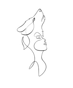 a line drawing of a woman's face with her hair blowing in the wind