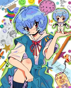 on Instagram Sanrio Evangelion, Bland Boy Art, Evangelion Artstyle, Blue And Black Art Style, Rei Ayanami Fanart, Rei Fanart, Rei Evangelion Fanart, Evangelion Rei Fanart, Little Boy Blue Art