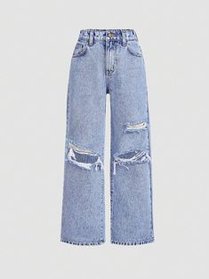 Cute Jeans From Shein, Shien Clothes Pants, Ripped Baggy Jeans For Girls, Jeans From Shein, Shein Y2k Jeans, Cute Shein Jeans, Shein Ripped Jeans, Preppy Pants Jeans, Shein High Waisted Graphic Ripped Jeans