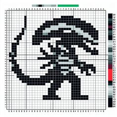 Xenomorph Cross Stitch Pattern, Predator Crochet Pattern, Xenomorph Perler Beads, Xenomorph Pixel Art, Grid Xenomorph Art, Xenomorph Pixel Art Grid, Cryptid Pixel Art, Pixel Art Alien Pattern, Xenomorph Grid