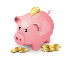 a pink piggy bank with gold coins on the ground royalty illustration stock images and clippings