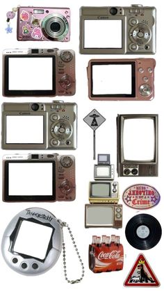 many different types of electronic devices are arranged in the shape of a collage with pictures on them