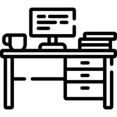 a desk with a computer on it and a coffee cup in front of the monitor