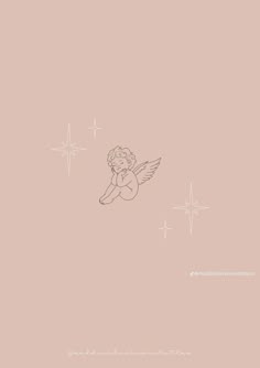 an angel sitting on top of a star filled pink wall with stars in the background