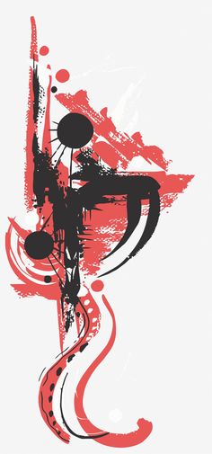 an abstract painting with red and black colors