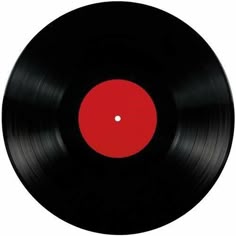 an old vinyl record with red disk on it's side, isolated against a white background
