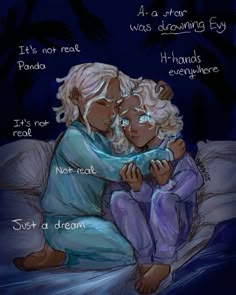 an image of two people hugging each other in the dark with words written on them