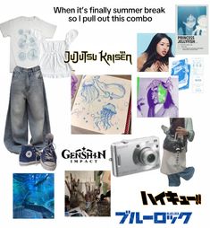 a collage of various items that include clothing, shoes and pictures