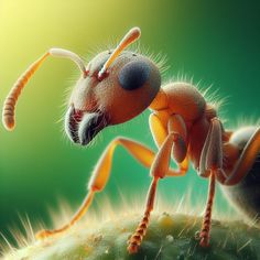 an ant insect standing on top of a green plant