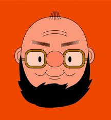 an image of a bald man with glasses and a beard on orange background for text