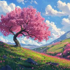Cherry Tree Art, Mt Fuji Cherry Blossom, Blossom Forest, Cherry Blossom Tree Landscape, Cherry Blossoms Tree, Cherry Blossom Landscape, Cherry Blossom Forest, Cherry Blossom Trees, Pink Tree