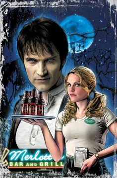the cover to true blood magazine featuring a woman holding a tray with drinks on it